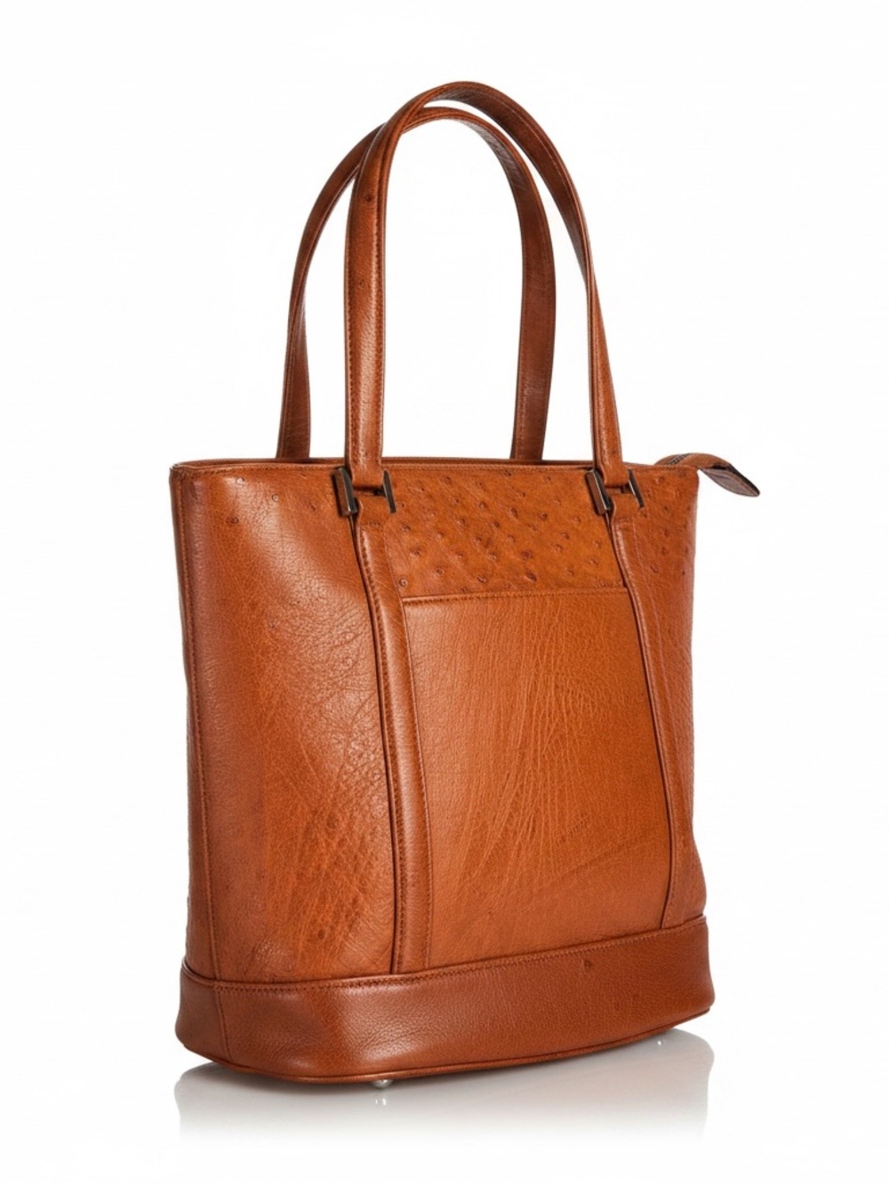 Genuine Ostrich Leather Tote Bag Satchel Orange Terracotta Exotic Skin Handbag